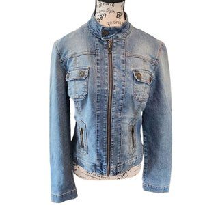GLO Jacket Women's Size M Blue Jeans Denim Zipp Pockets Faded